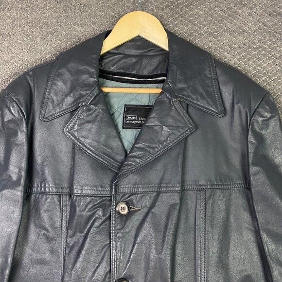 Vintage 70s Sears Leather Jacket Men's 46 Gray Zip In Liner Fight Club - Picture 2 of 15